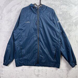 Eddie Bauer Windbreaker Jacket Men's Large Blue Hooded Lightweight Hiking Zip